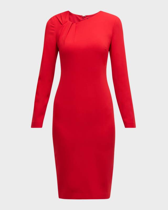 Long-Sleeve Twist-Front Sheath Dress